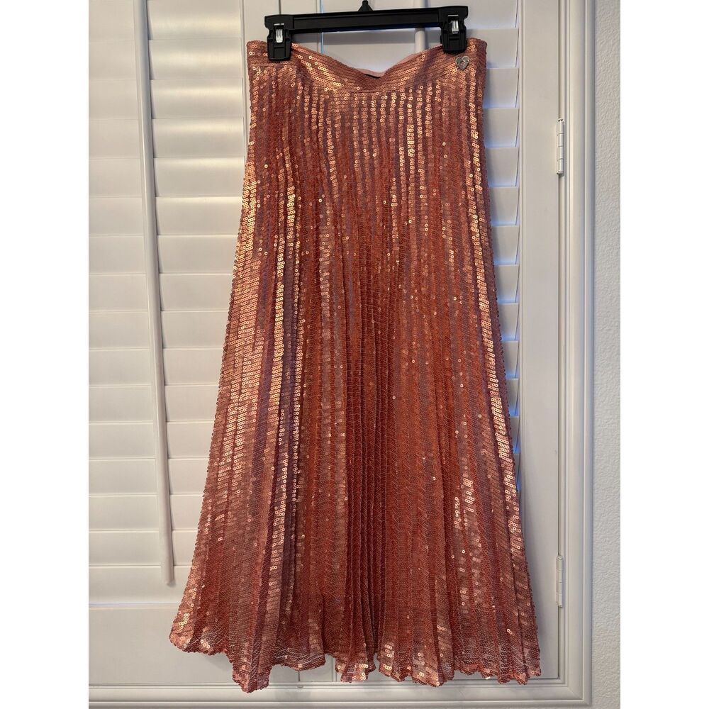 Twinset Rose Gold Sequin Pleated Midi Skirt Simona Barbieri Embellished
